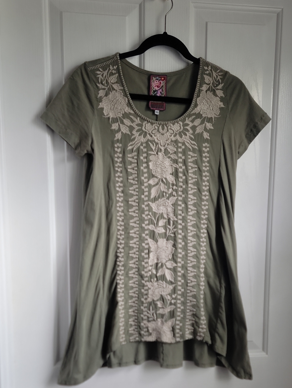 Johnny Was LETTY Embroidered Scoop Neck Women's Top Olive TUNIC shirt Xs X Small